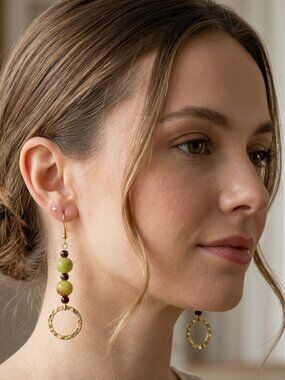 Fire Agate Gemstone Pierced Earrings